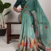 YNF 7009 Green Color Georgette Floral Print With Lace Border Saree Casual, Wedding, Festive, Events . Expected Delivery  4-6 Working Days @1299/- only                                                                                | Embroidered Sarees, Bollywood Sarees, Creative Sarees, Designer Sarees, Ethnic Saree, Modern Digital sarees, Party Wear Sarees, Sarees