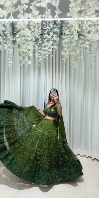 LG 647 Green Color Printed Georgette Real Mirror Work Lehenga Choli Wedding, Party, Festive, Events Etc. Delivery 4-6 Working Days Rs 2099 | Creative Lehenga, Bollywood Lehenga, Designer Lehenga, Embroidered Lehenga, Lehenga, Party Wear Lehenga