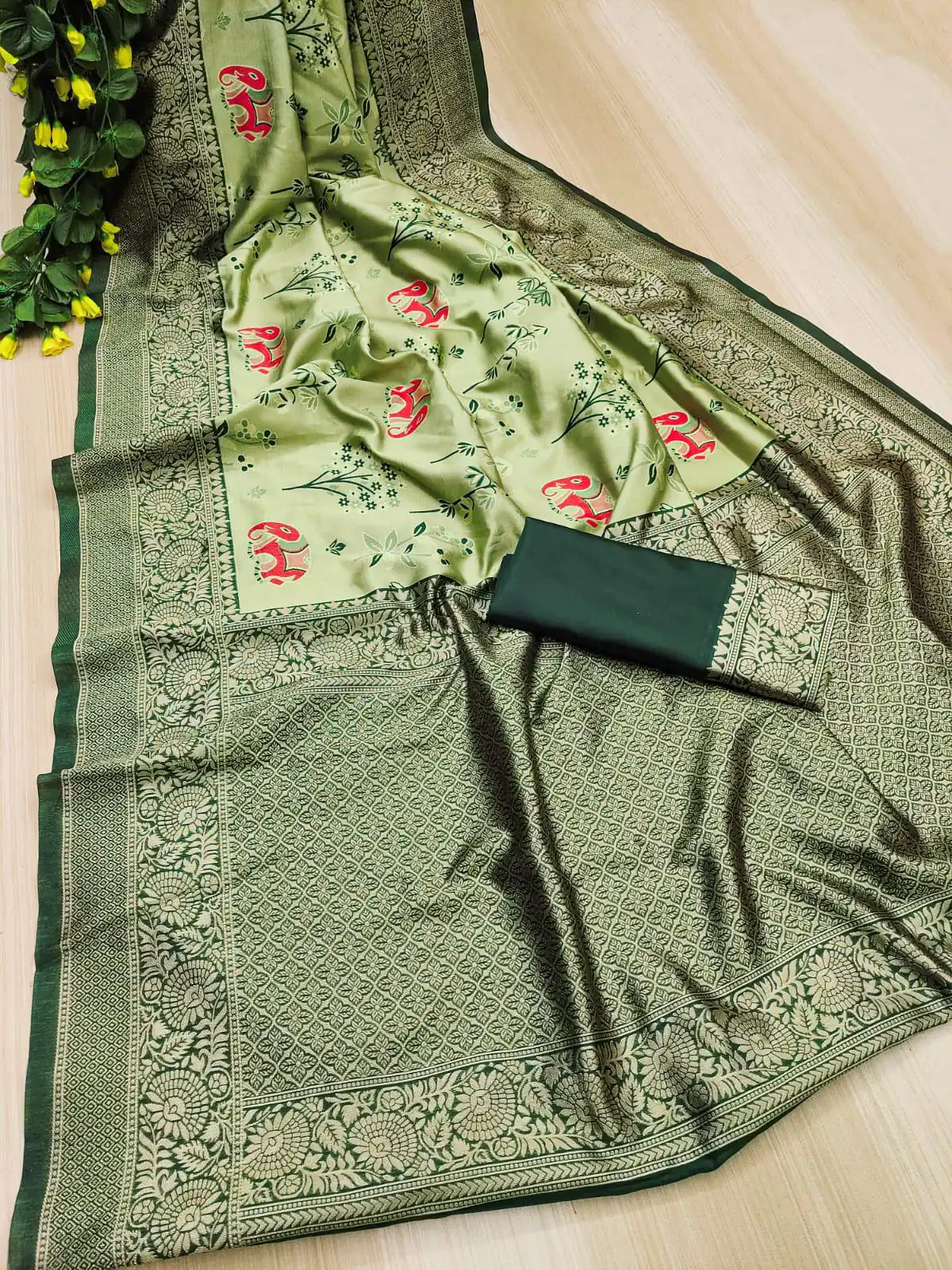 KP 6004 Green Soft Lichi Silk Jacquard Work With Designer Work Saree. Grab it for ₹1499. Delivery 4-6 Working Days. Shop now. | Embroidered Sarees, Bollywood Sarees, Creative Sarees, Designer Sarees, Ethnic Saree, Modern Digital sarees, Party Wear Sarees, Sarees