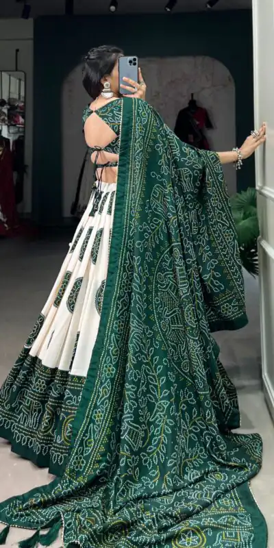 LNB 1229 Green Color Tasar Silk Bandhej Print Lehenga Choli Wedding, Party, Festive, Events Etc. Delivery 4-6 Working Days Rs 2249 | Creative Lehenga, Bollywood Lehenga, Designer Lehenga, Embroidered Lehenga, Lehenga, Party Wear Lehenga