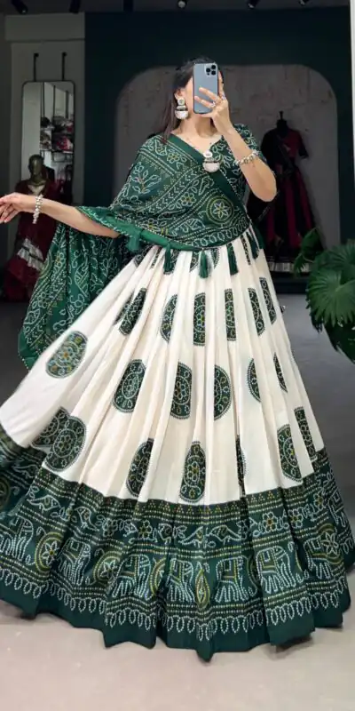 LNB 1229 Green Color Tasar Silk Bandhej Print Lehenga Choli Wedding, Party, Festive, Events Etc. Delivery 4-6 Working Days Rs 2249 | Creative Lehenga, Bollywood Lehenga, Designer Lehenga, Embroidered Lehenga, Lehenga, Party Wear Lehenga
