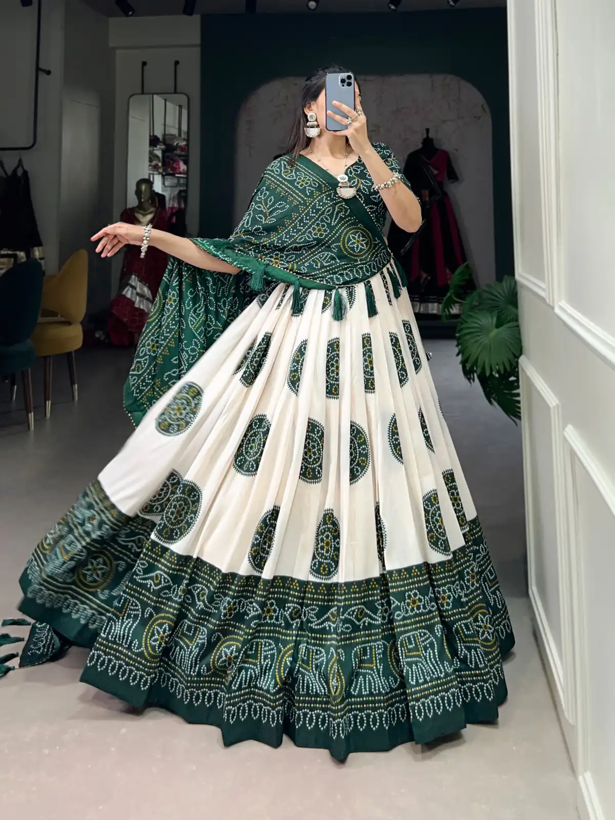 LNB 1229 Green Color Tasar Silk Bandhej Print Lehenga Choli Wedding, Party, Festive, Events Etc. Delivery 4-6 Working Days Rs 2249 | Creative Lehenga, Bollywood Lehenga, Designer Lehenga, Embroidered Lehenga, Lehenga, Party Wear Lehenga