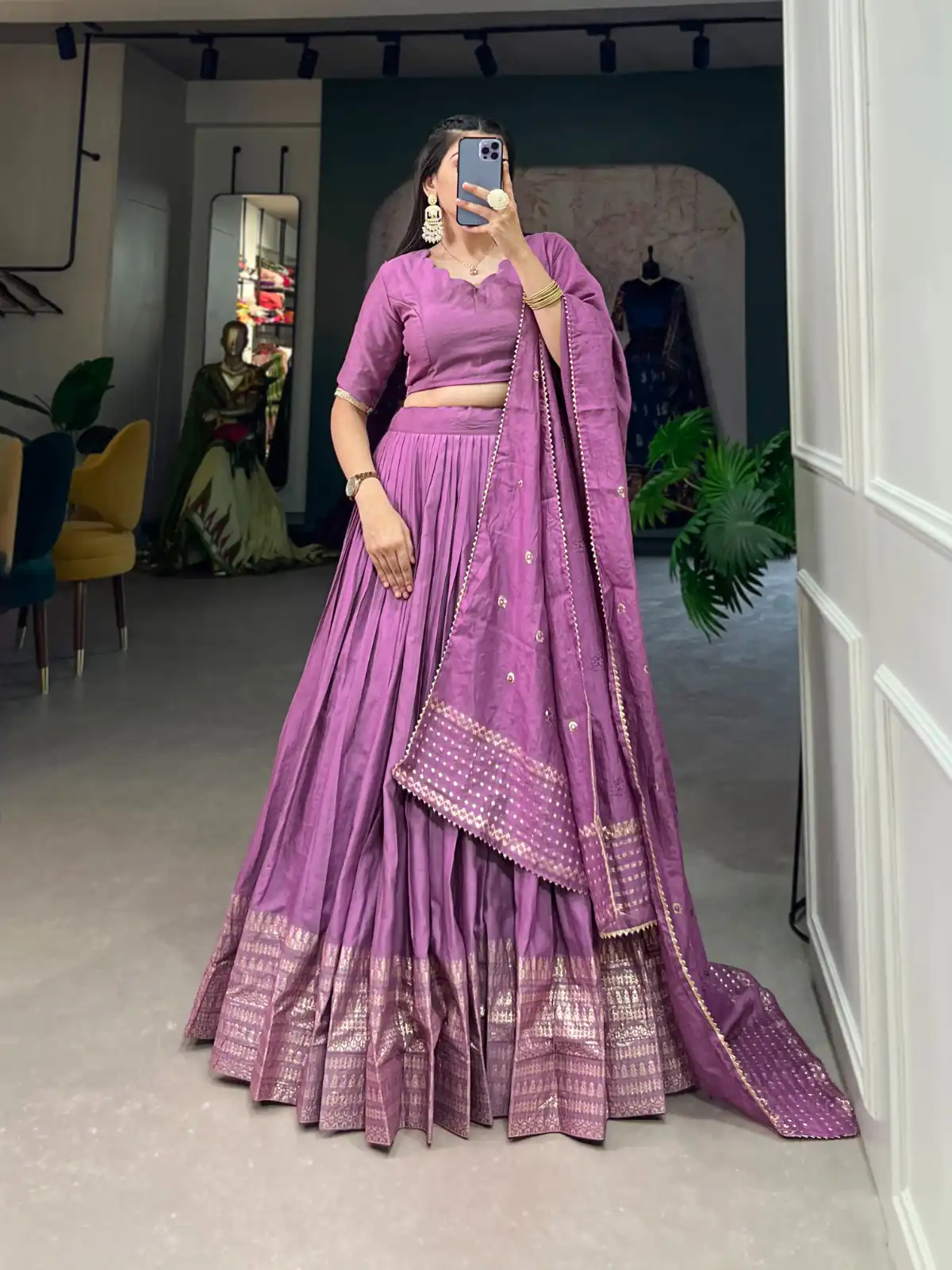 LNB 1906 Lavender Color Pure Chanderi Plain Zari Weaving Work Border Lehenga Choli Wedding, Party, Festive, Events Etc. Delivery 4-6 Working Days Rs 1999 | Creative Lehenga, Bollywood Lehenga, Designer Lehenga, Embroidered Lehenga, Lehenga, Party Wear Lehenga