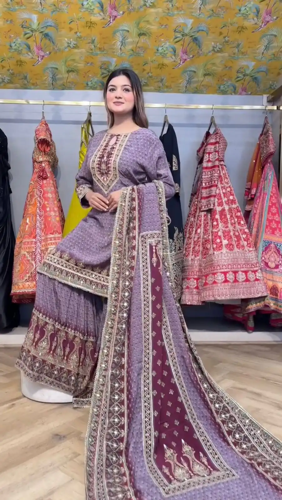 LG 1995 Lavender Color Chinon Digital Print Mirror Work Salwar Suit Casual, Wedding, Festive, Events . Expected Delivery  4-6 Working Days @1999/- only      | Casual Suits, Jump Suits, Creative suits, Designer Suits, Palazzo Suits, Party Wear Suits, Patiala Suits, Salwar suit, Straight Suits
