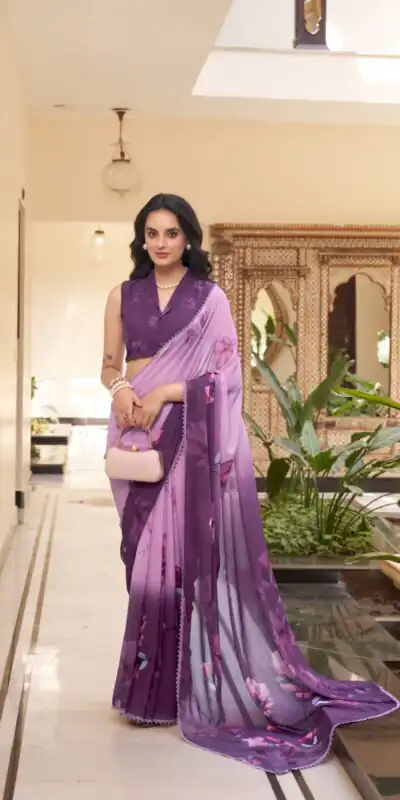 YNF 7038 Lavender Color Weightless Marbal Floral Printed Lace Saree Casual, Wedding, Festive, Events . Expected Delivery  4-6 Working Days @1549/- only                                                                                | Embroidered Sarees, Bollywood Sarees, Creative Sarees, Designer Sarees, Ethnic Saree, Modern Digital sarees, Party Wear Sarees, Sarees