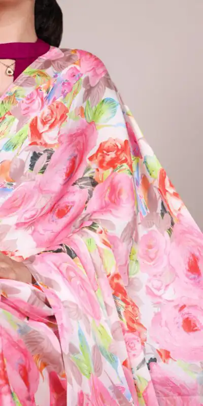 YNF 7017 Light Pink Color Dull Satin Floral Printed Saree Casual, Wedding, Festive, Events . Expected Delivery  4-6 Working Days @1499/- only                                                                                | Embroidered Sarees, Bollywood Sarees, Creative Sarees, Designer Sarees, Ethnic Saree, Modern Digital sarees, Party Wear Sarees, Sarees