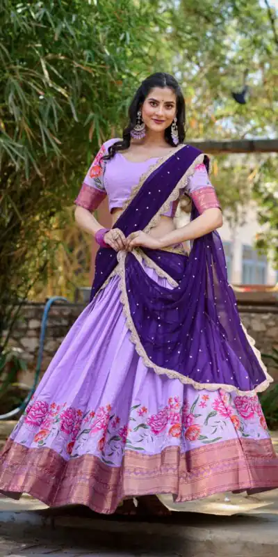 LNB1518 Light Purple Color Cotton Silk Thread Embroidery Work Lehenga Choli Wedding, Party, Festive, Events Etc. Delivery 4-6 Working Days Rs 2999 | Creative Lehenga, Bollywood Lehenga, Designer Lehenga, Embroidered Lehenga, Lehenga, Party Wear Lehenga