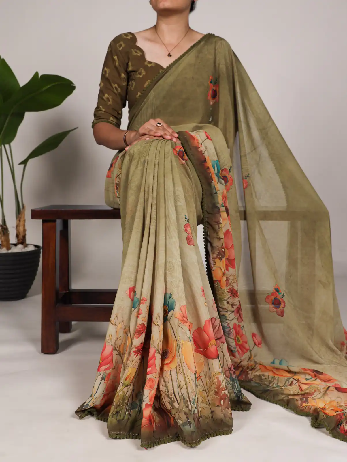 YNF 7009 Mahendi Color Georgette Floral Print With Lace Border Saree Casual, Wedding, Festive, Events . Expected Delivery  4-6 Working Days @1299/- only                                                                                | Embroidered Sarees, Bollywood Sarees, Creative Sarees, Designer Sarees, Ethnic Saree, Modern Digital sarees, Party Wear Sarees, Sarees