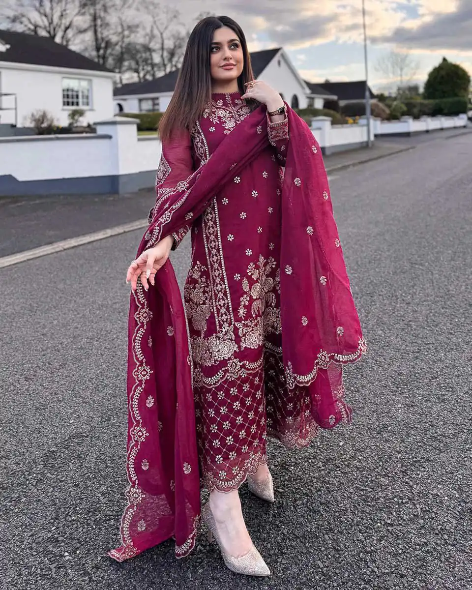 BE 383 Maroon Color Georgette Embroidery Diamond Work Salwar Suit Casual, Wedding, Festive, Events . Expected Delivery  4-6 Working Days @1999/- only      | Casual Suits, Jump Suits, Creative suits, Designer Suits, Palazzo Suits, Party Wear Suits, Patiala Suits, Salwar suit, Straight Suits
