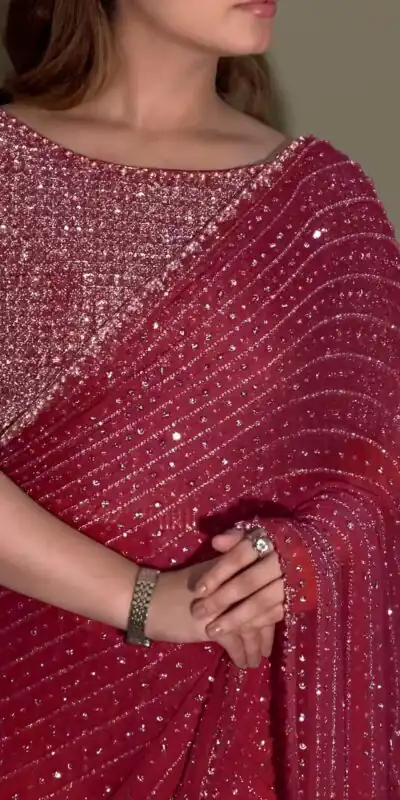 YNF 3452 Maroon -DF 3452 Color Georgette Sequins Multy Embroidery Work Saree Casual, Wedding, Festive, Events . Expected Delivery  4-6 Working Days @1799/- only                                                                                | Creative Sarees, Embroidered Sarees, Bollywood Sarees, Designer Sarees, Ethnic Saree, Modern Digital sarees, Party Wear Sarees, Sarees