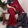 Maroon Polyester Weaving Printed Saree