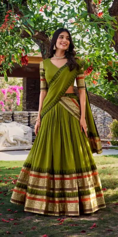 LNB 1902 Mehndi Color Chanderi Plain With Zari Weaving Work Lehenga Choli Wedding, Party, Festive, Events Etc. Delivery 4-6 Working Days Rs 2099 | Creative Lehenga, Bollywood Lehenga, Designer Lehenga, Embroidered Lehenga, Lehenga, Party Wear Lehenga