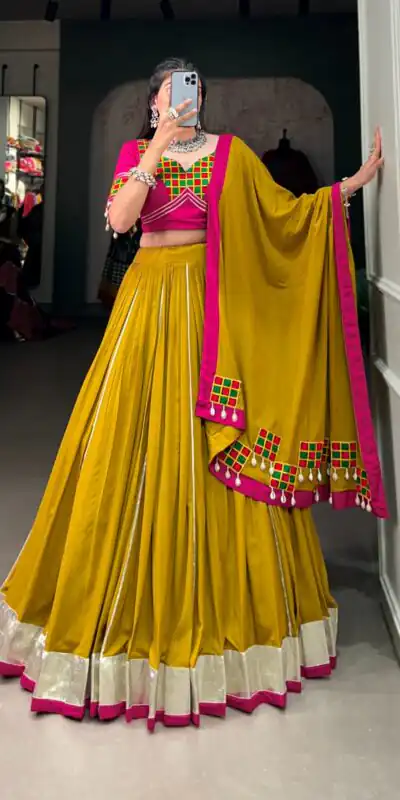 LNB 1694 Mustard Color Pure Rayon Plain Lace Border With Gotta Patti Lehenga Choli Wedding, Party, Festive, Events Etc. Delivery 4-6 Working Days Rs 3199 | Creative Lehenga, Bollywood Lehenga, Designer Lehenga, Embroidered Lehenga, Lehenga, Party Wear Lehenga