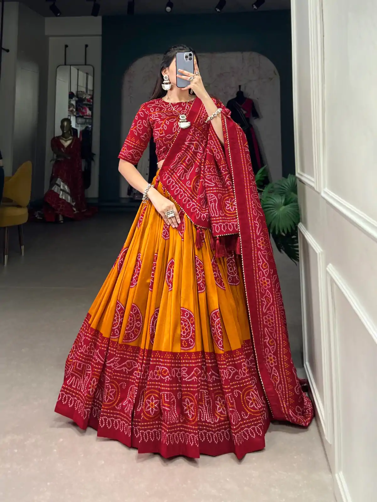 LNB 1229 Mustard Color Tasar Silk Bandhej Print Lehenga Choli Wedding, Party, Festive, Events Etc. Delivery 4-6 Working Days Rs 2249 | Creative Lehenga, Bollywood Lehenga, Designer Lehenga, Embroidered Lehenga, Lehenga, Party Wear Lehenga