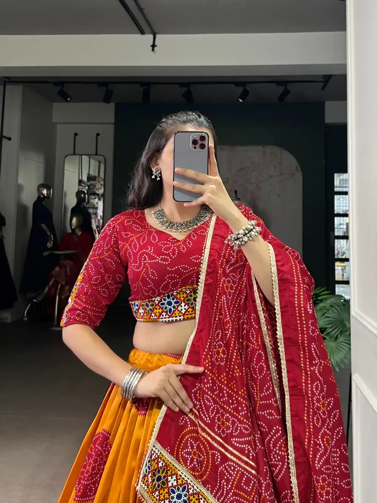 LNB 1736 Mustard Color Tasar Silk Bandhej Print And Gamthi Work Lehenga Choli Wedding, Party, Festive, Events Etc. Delivery 4-6 Working Days Rs 3499 | Bollywood Lehenga, Creative Lehenga, Designer Lehenga, Embroidered Lehenga, Lehenga, Party Wear Lehenga