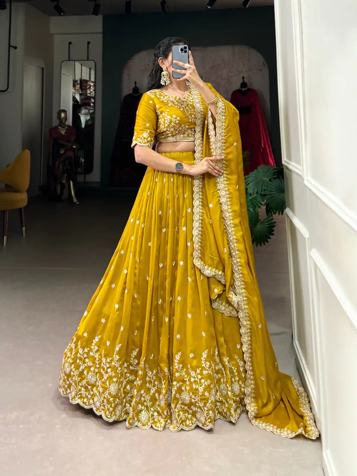 LNB 1415 Mustard Color Vichitra Silk Sequins Thread Embroidery Work Lehenga Choli Wedding, Party, Festive, Events Etc. Delivery 4-6 Working Days Rs 3199 | Bollywood Lehenga, Creative Lehenga, Designer Lehenga, Embroidered Lehenga, Lehenga, Party Wear Lehenga