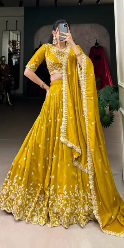 LNB 1415 Mustard Color Vichitra Silk Sequins Thread Embroidery Work Lehenga Choli Wedding, Party, Festive, Events Etc. Delivery 4-6 Working Days Rs 3199 | Bollywood Lehenga, Creative Lehenga, Designer Lehenga, Embroidered Lehenga, Lehenga, Party Wear Lehenga
