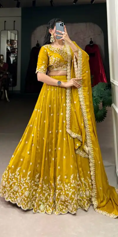LNB 1415 Mustard Color Vichitra Silk Sequins Thread Embroidery Work Lehenga Choli Wedding, Party, Festive, Events Etc. Delivery 4-6 Working Days Rs 3199 | Bollywood Lehenga, Creative Lehenga, Designer Lehenga, Embroidered Lehenga, Lehenga, Party Wear Lehenga