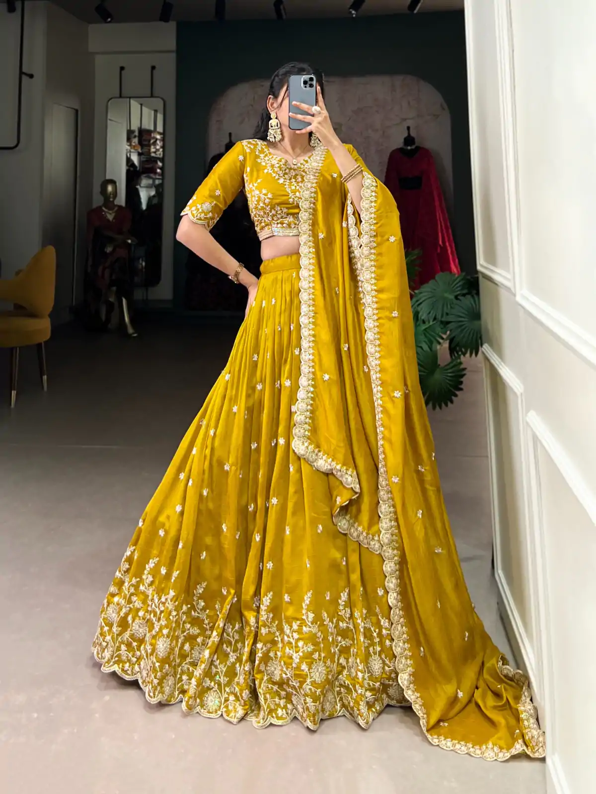 LNB 1415 Mustard Color Vichitra Silk Sequins Thread Embroidery Work Lehenga Choli Wedding, Party, Festive, Events Etc. Delivery 4-6 Working Days Rs 3199 | Bollywood Lehenga, Creative Lehenga, Designer Lehenga, Embroidered Lehenga, Lehenga, Party Wear Lehenga