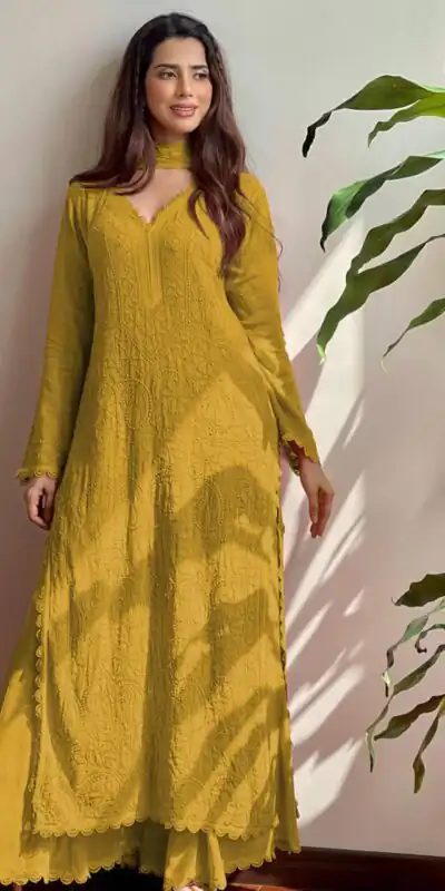 BE 170 Mustered Color Georgette Thread Embroidery Salwar Suit Wedding, Party, Festive events, etc.  Expected Delivery  4-6 Working Days @1999/- | Casual Suits, Creative suits, Designer Suits, Palazzo Suits, Party Wear Suits, Patiala Suits, Salwar suit, Straight Suits