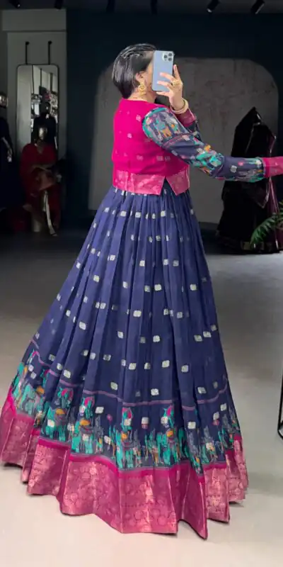 YNF 5031 Navy Blue Color Cotton Kalamkari Print Zari Weaving Work Gown Casual, Wedding, Festive, Events . Expected Delivery  4-6 Working Days @1999/- only      | Bollywood Gowns, Creative Gowns, Designer Gowns, Embroidered Gowns, Gowns, Party Wear Gowns