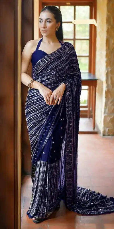 DF 3451 Navy Blue Color Faux Georgette 5mm Sequence Embroidery Work Saree Casual, Wedding, Festive, Events . Expected Delivery  4-6 Working Days @1799/- only                                                 | Embroidered Sarees, Bollywood Sarees, Creative Sarees, Designer Sarees, Ethnic Saree, Modern Digital sarees, Party Wear Sarees, Sarees