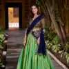 LNB 2009 Navy Blue Elevate your style with the Navy Blue Kanchipuram Weaving Lehenga Choli, featuring stunning zari work and a comfortable drawstring fit. | Creative Lehenga, Bollywood Lehenga, Designer Lehenga, Embroidered Lehenga, Lehenga, Party Wear Lehenga