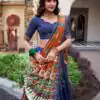 Navy Blue Silk Kalamkari Lehenga Choli