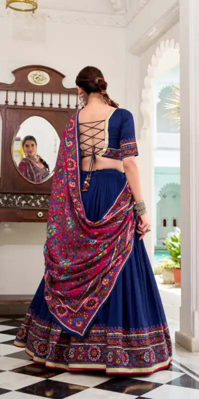 LNB 1243 Navy blue Color Tasar Silk Gamthi Print Embossed Gotta Lace Lehenga Choli Festive Party Wedding, Events etc. Delivery 4-6 Working Days @2999/- | Bollywood Lehenga, Creative Lehenga, Designer Lehenga, Embroidered Lehenga, Lehenga, Party Wear Lehenga