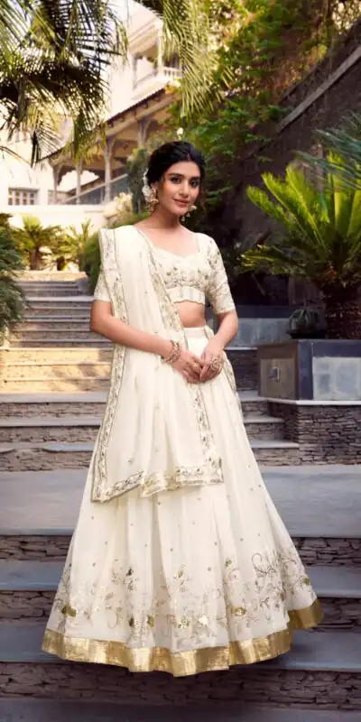 LNB 1422 Off White Color Silver Glosy Sequins and Embroidery Foil Work Lehenga Choli Wedding, Party, Festive, Events Etc. Delivery 4-6 Working Days Rs 3299 | Creative Lehenga, Bollywood Lehenga, Designer Lehenga, Embroidered Lehenga, Lehenga, Party Wear Lehenga