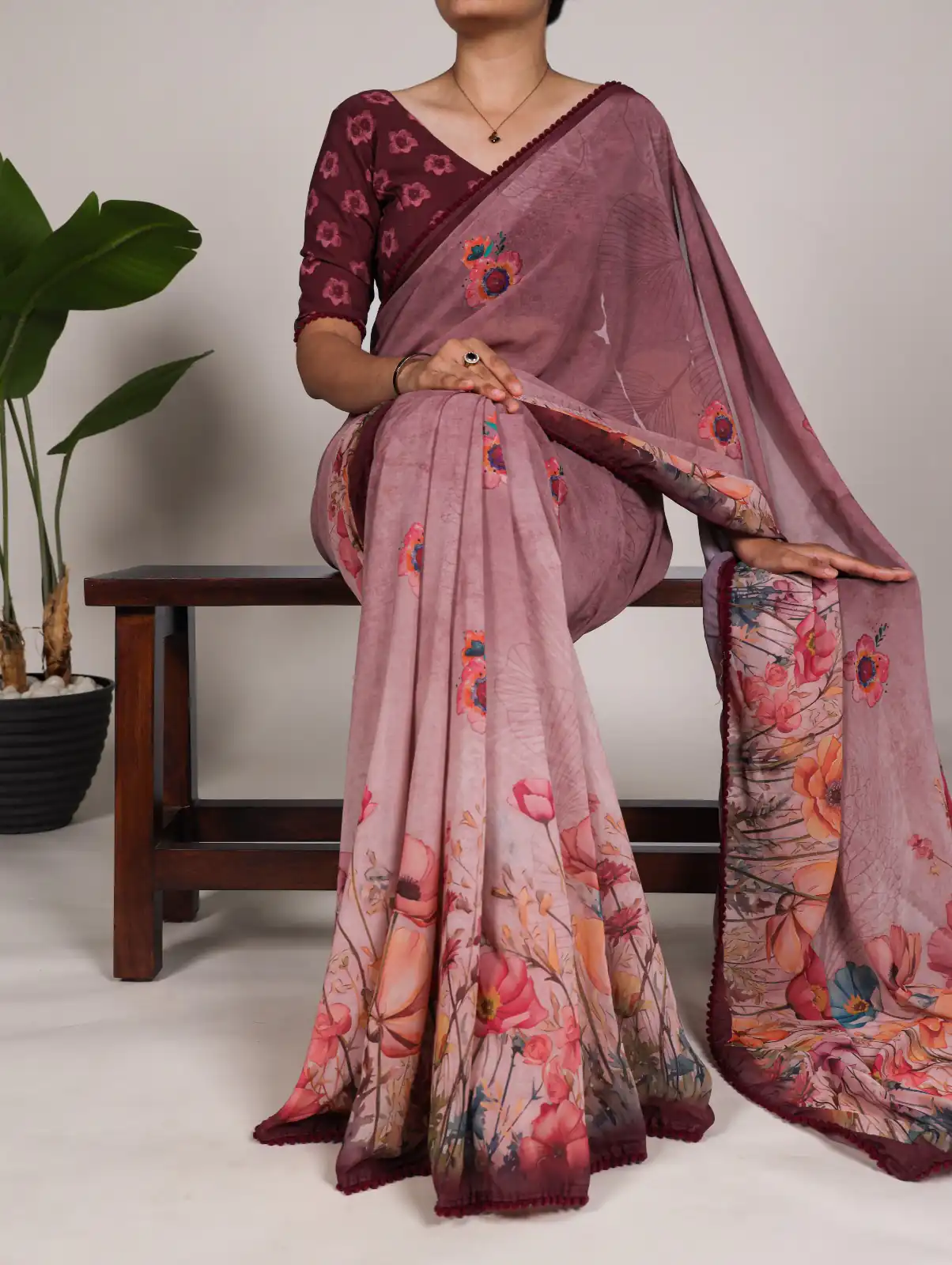 YNF 7009 Onion Color Georgette Floral Print With Lace Border Saree Casual, Wedding, Festive, Events . Expected Delivery  4-6 Working Days @1299/- only                                                                                | Embroidered Sarees, Bollywood Sarees, Creative Sarees, Designer Sarees, Ethnic Saree, Modern Digital sarees, Party Wear Sarees, Sarees
