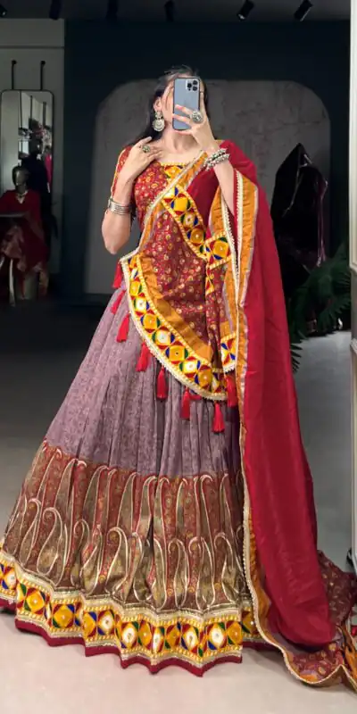 LNB 1745 Onion Color Tasar Silk Kashmiri Foil Print Gamthi Work Sequins Lehenga Choli Wedding, Party, Festive, Events Etc. Delivery 4-6 Working Days Rs 2999 | Creative Lehenga, Bollywood Lehenga, Designer Lehenga, Embroidered Lehenga, Lehenga, Party Wear Lehenga