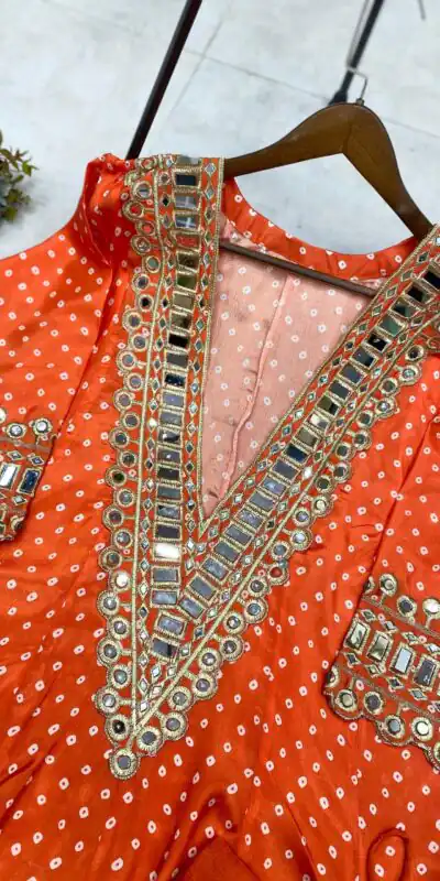 LG 1944 Orange Color Chinon digital Printed Mirror Embroidery Salwar Suit Casual, Wedding, Festive, Events . Expected Delivery  4-6 Working Days @1649/- only      | Casual Suits, Jump Suits, Creative suits, Designer Suits, Palazzo Suits, Party Wear Suits, Patiala Suits, Salwar suit, Straight Suits