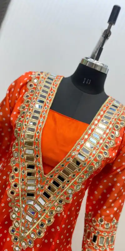 LG 1944 Orange Color Chinon digital Printed Mirror Embroidery Salwar Suit Casual, Wedding, Festive, Events . Expected Delivery  4-6 Working Days @1649/- only      | Casual Suits, Jump Suits, Creative suits, Designer Suits, Palazzo Suits, Party Wear Suits, Patiala Suits, Salwar suit, Straight Suits