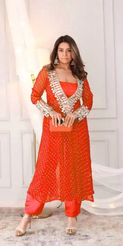 LG 1944 Orange Color Chinon digital Printed Mirror Embroidery Salwar Suit Casual, Wedding, Festive, Events . Expected Delivery  4-6 Working Days @1649/- only      | Casual Suits, Jump Suits, Creative suits, Designer Suits, Palazzo Suits, Party Wear Suits, Patiala Suits, Salwar suit, Straight Suits