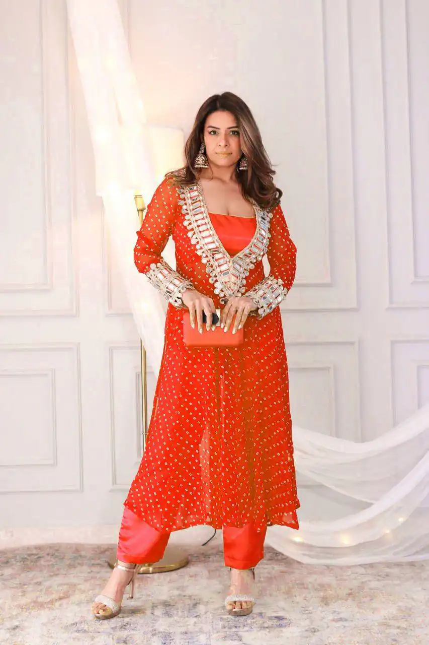 LG 1944 Orange Color Chinon digital Printed Mirror Embroidery Salwar Suit Casual, Wedding, Festive, Events . Expected Delivery  4-6 Working Days @1649/- only      | Casual Suits, Jump Suits, Creative suits, Designer Suits, Palazzo Suits, Party Wear Suits, Patiala Suits, Salwar suit, Straight Suits
