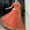 Orange Georgette Embossed Lehenga Choli