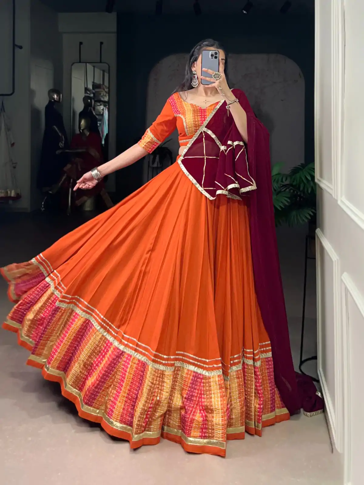 LNB 1634 Orange Color Pure Rayon Bandhej Print Sequins Lace Boarder Lehenga Choli Wedding, Party, Festive, Events Etc. Delivery 4-6 Working Days Rs 3199 | Creative Lehenga, Bollywood Lehenga, Designer Lehenga, Embroidered Lehenga, Lehenga, Party Wear Lehenga