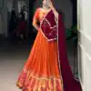 Orange Rayon Bandhej Print Lehenga Choli