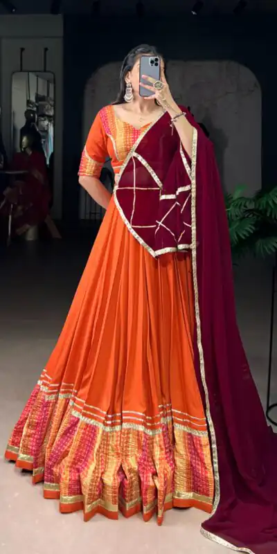 LNB 1634 Orange Color Pure Rayon Bandhej Print Sequins Lace Boarder Lehenga Choli Wedding, Party, Festive, Events Etc. Delivery 4-6 Working Days Rs 3199 | Creative Lehenga, Bollywood Lehenga, Designer Lehenga, Embroidered Lehenga, Lehenga, Party Wear Lehenga