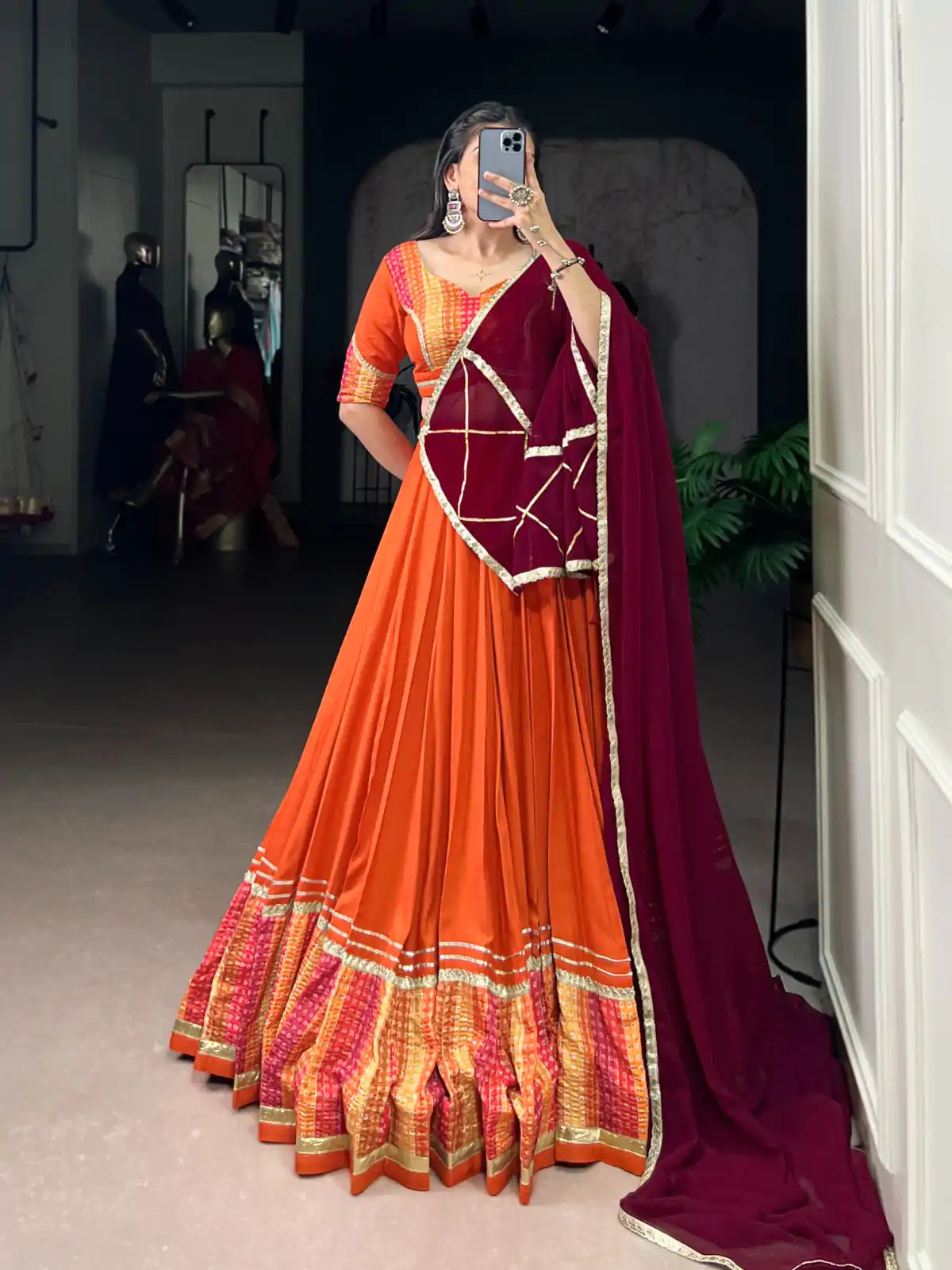 LNB 1634 Orange Color Pure Rayon Bandhej Print Sequins Lace Boarder Lehenga Choli Wedding, Party, Festive, Events Etc. Delivery 4-6 Working Days Rs 3199 | Creative Lehenga, Bollywood Lehenga, Designer Lehenga, Embroidered Lehenga, Lehenga, Party Wear Lehenga
