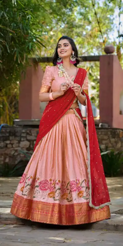 LNB1518 Peach Color Cotton Silk Thread Embroidery Work Lehenga Choli Wedding, Party, Festive, Events Etc. Delivery 4-6 Working Days Rs 2999 | Bollywood Lehenga, Creative Lehenga, Designer Lehenga, Embroidered Lehenga, Lehenga, Party Wear Lehenga