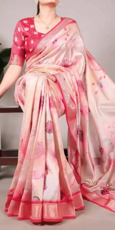 YNF 7024 Peach Color Tussar Silk With Viscose Border Floral Printed Saree Casual, Wedding, Festive, Events . Expected Delivery  4-6 Working Days @1699/- only                                                                                | Embroidered Sarees, Bollywood Sarees, Creative Sarees, Designer Sarees, Ethnic Saree, Modern Digital sarees, Party Wear Sarees, Sarees