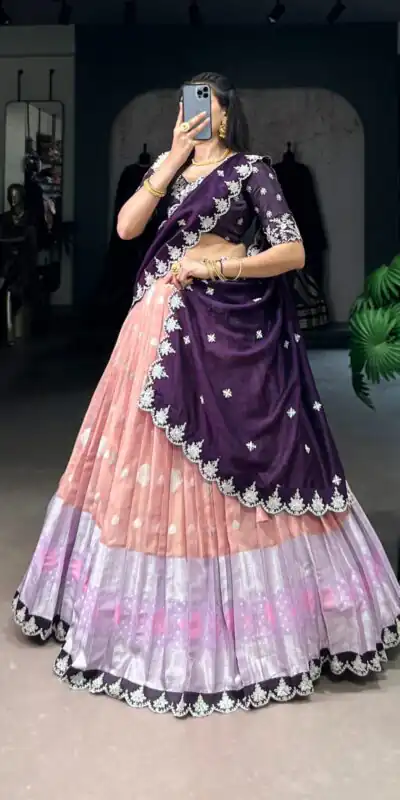 LNB 2024 Peach Color Zari Kota Weaving Work Sequins Thread Embroidery Lehenga Choli Festive Party Wedding, Events etc. Delivery 4-6 Working Days @2999/- | Creative Lehenga, Bollywood Lehenga, Designer Lehenga, Embroidered Lehenga, Lehenga, Party Wear Lehenga