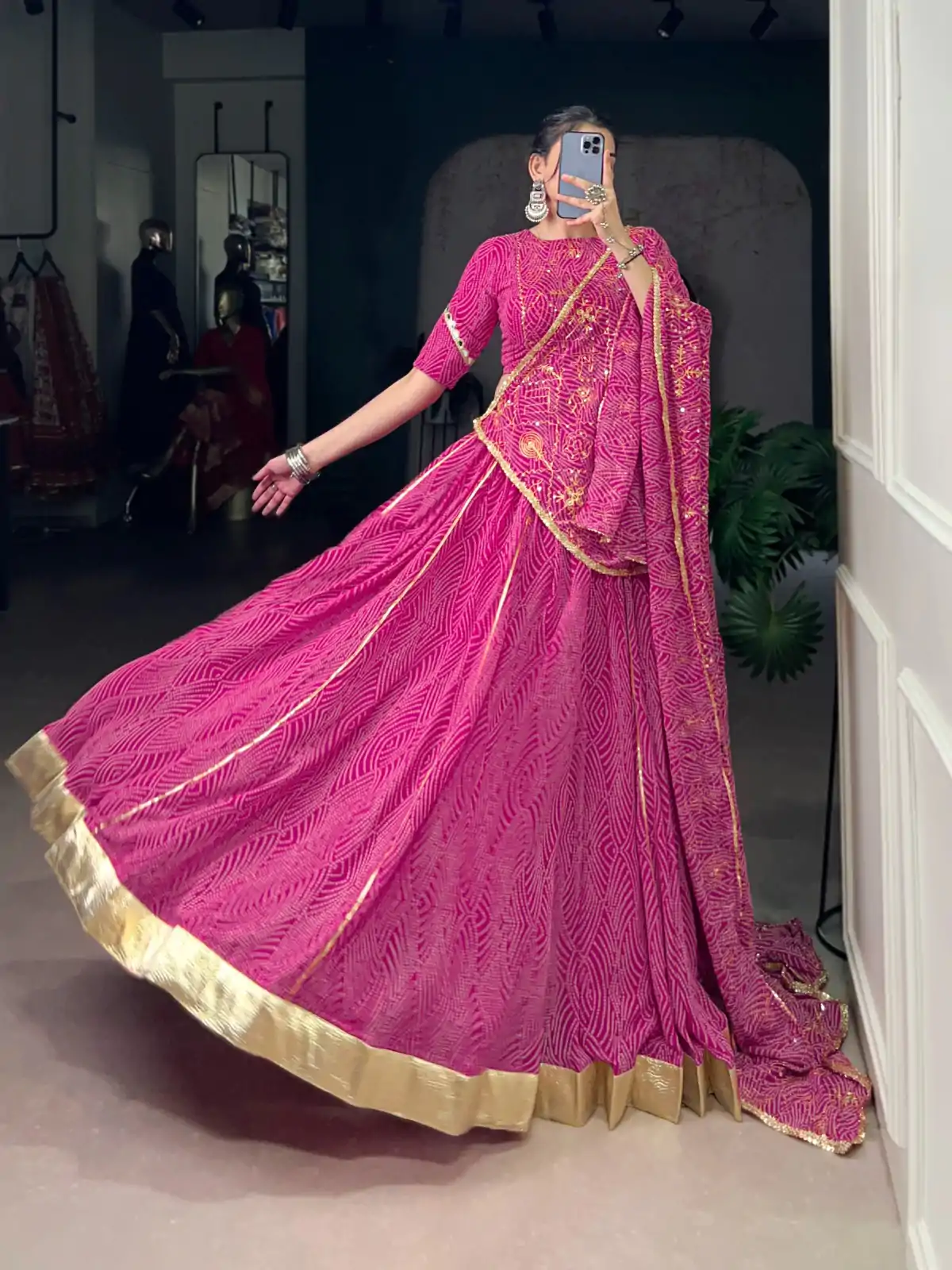 LNB 1701 Pink Color Georgette Bandhej Print And Embossed Lace Lehenga Choli Wedding, Party, Festive, Events Etc. Delivery 4-6 Working Days Rs 3999 | Bollywood Lehenga, Creative Lehenga, Designer Lehenga, Embroidered Lehenga, Lehenga, Party Wear Lehenga