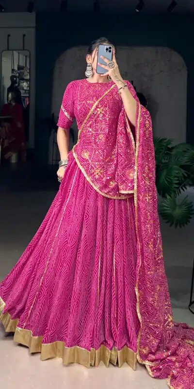 LNB 1701 Pink Color Georgette Bandhej Print And Embossed Lace Lehenga Choli Wedding, Party, Festive, Events Etc. Delivery 4-6 Working Days Rs 3999 | Bollywood Lehenga, Creative Lehenga, Designer Lehenga, Embroidered Lehenga, Lehenga, Party Wear Lehenga