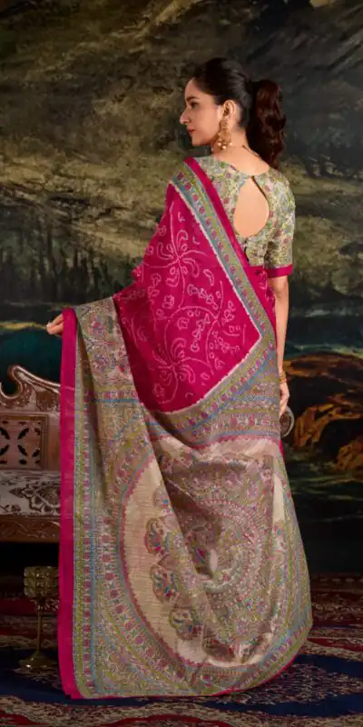 YNF 7209 Pink Color Green Silk Fusion Print Madhubani Bandhej Saree Casual, Wedding, Festive, Events . Expected Delivery  4-6 Working Days @1499/- only                                                                                | Creative Sarees, Embroidered Sarees, Bollywood Sarees, Designer Sarees, Ethnic Saree, Modern Digital sarees, Party Wear Sarees, Sarees