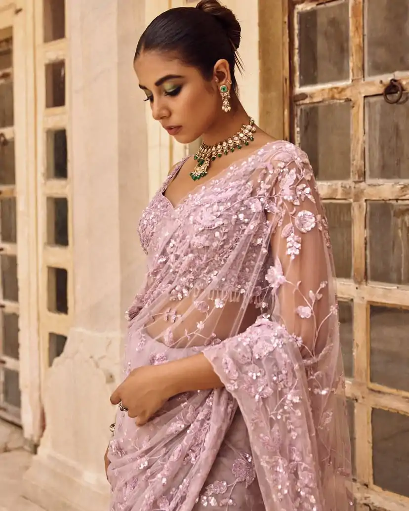 DF 3435 Pink Color Mono Net 5mm Multi Sequins Embroidery Work Saree Casual, Wedding, Festive, Events . Expected Delivery  4-6 Working Days @1799/- only                                                                                | Embroidered Sarees, Bollywood Sarees, Creative Sarees, Designer Sarees, Ethnic Saree, Modern Digital sarees, Party Wear Sarees, Sarees