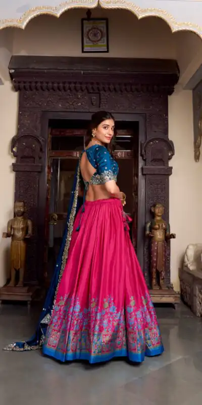 LNB 1238 Pink Color Tasar Silk Printed With Foil Work Lehenga Choli Festive Party Wedding, Events etc. Delivery 4-6 Working Days @2999/- | Bollywood Lehenga, Creative Lehenga, Designer Lehenga, Embroidered Lehenga, Lehenga, Party Wear Lehenga