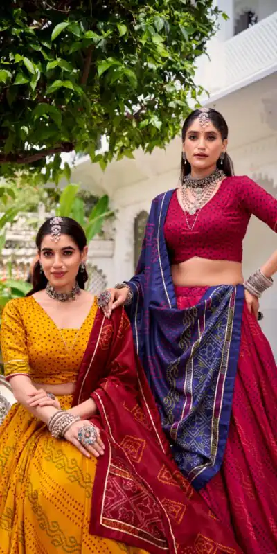 LNB 1250 Pink Color Tasar Silk Bandhej Print With Gotta Patti Lace Lehenga Choli Festive Party Wedding, Events etc. Delivery 4-6 Working Days @2149/- | Creative Lehenga, Bollywood Lehenga, Designer Lehenga, Embroidered Lehenga, Lehenga, Party Wear Lehenga